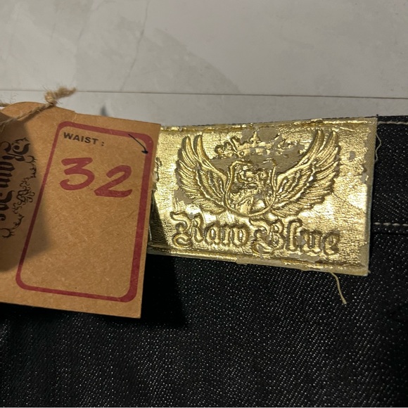 Raw Blue Denim Y2K Baggy Shorts Jorts Cyber Wings Affliction 32 - Picture 5 of 9